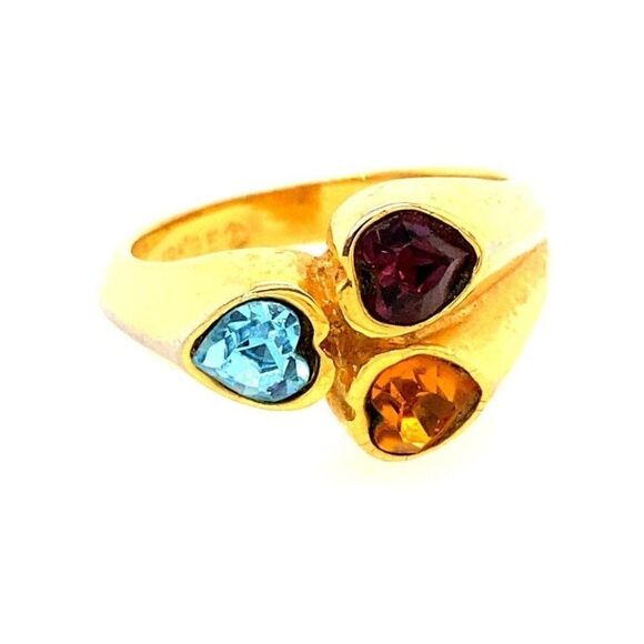 3 Heart Shaped Stones Ring - Picture 1 of 8